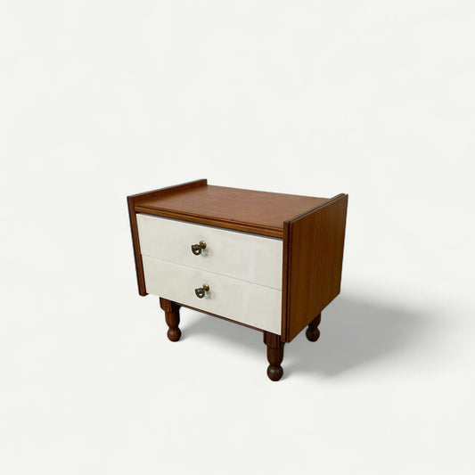 Table de chevet teck et formica blanc