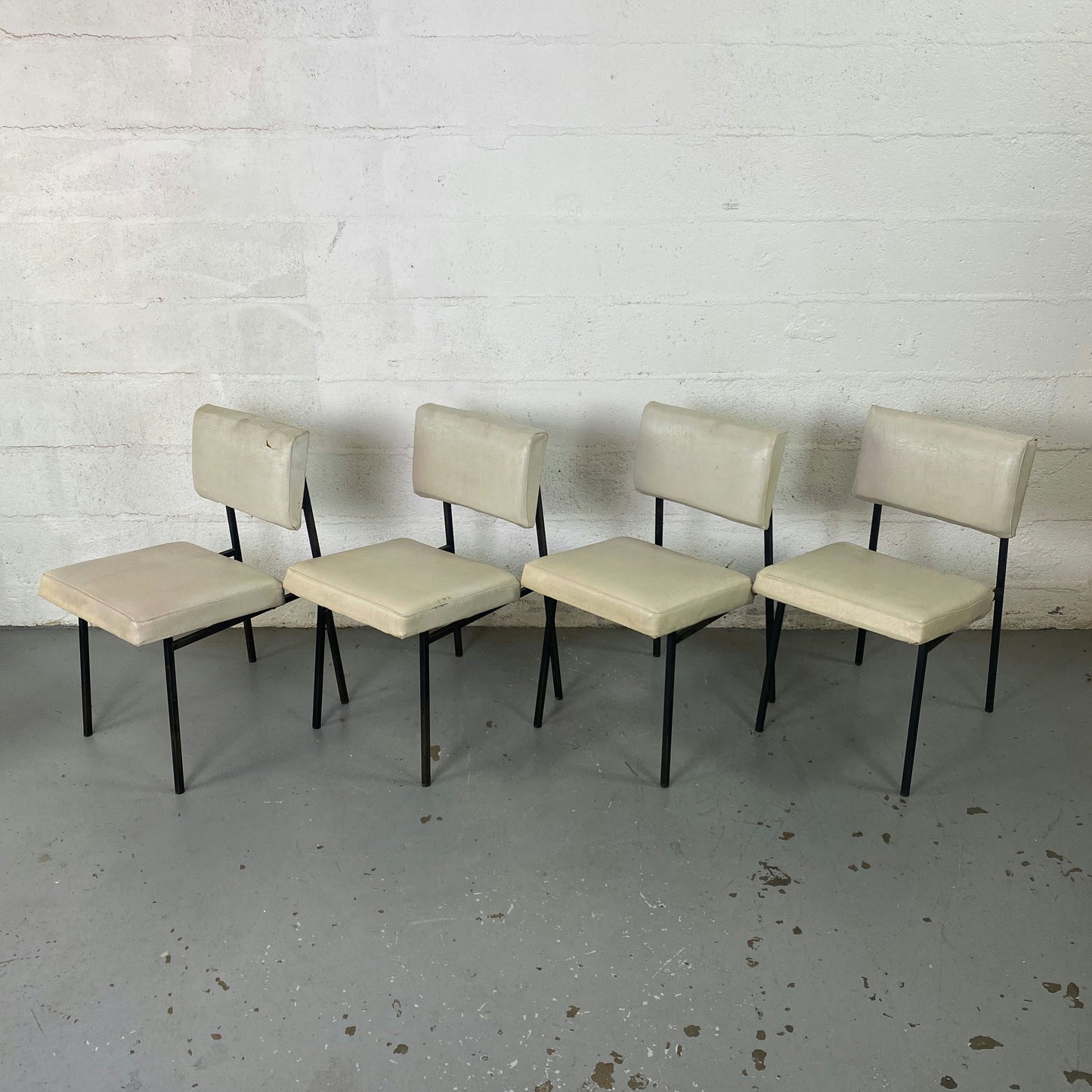 Chaises Gérard Guermonprez métal et lin édition Magnani 1950 set de 4