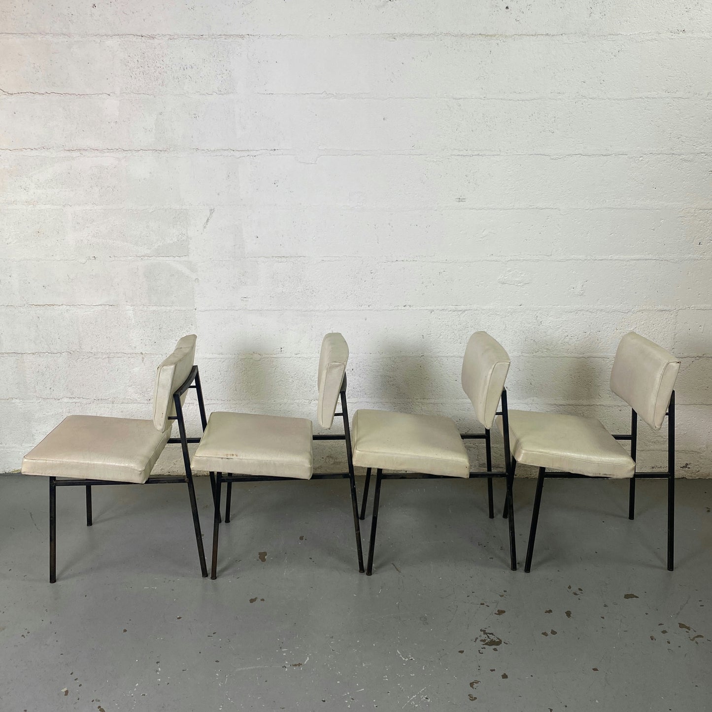 Chaises Gérard Guermonprez métal et lin édition Magnani 1950 set de 4