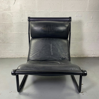 Fauteuil noir en cuir Knoll