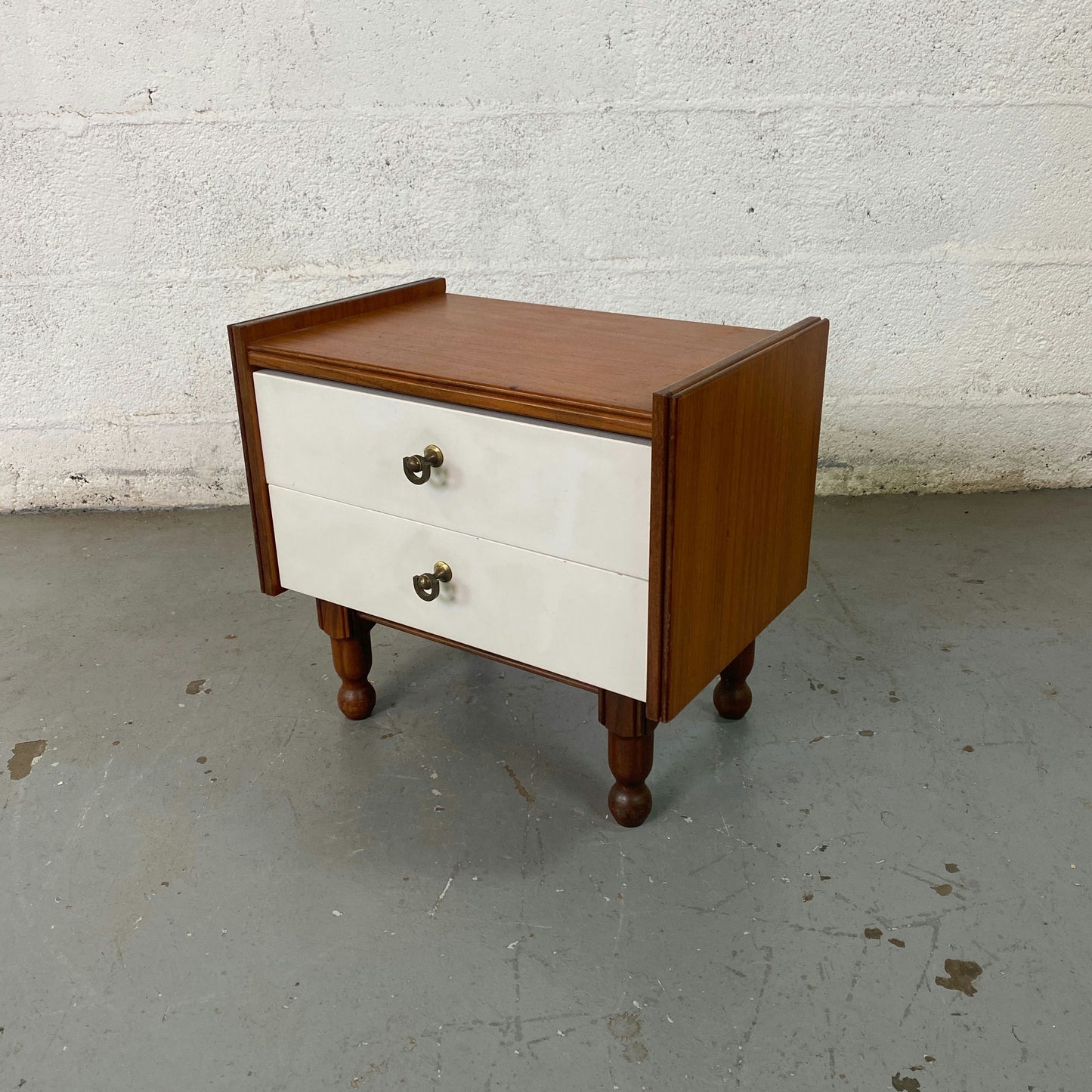 Table de chevet teck et formica blanc