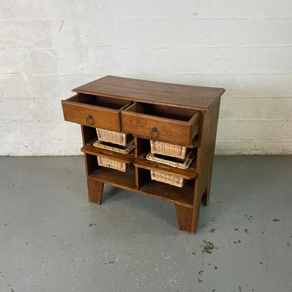 Commode bois exotique avec paniers osier