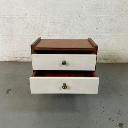 Table de chevet teck et formica blanc