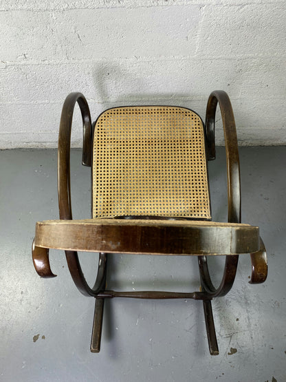 Rocking-chair Chair en bois et Cannage année 70