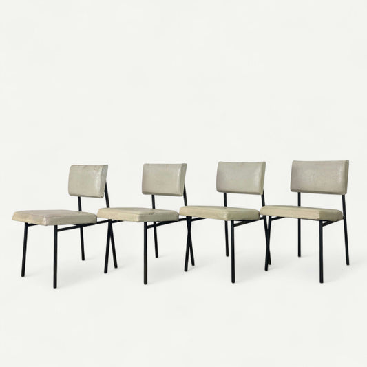 Chaises Gérard Guermonprez métal et lin édition Magnani 1950 set de 4