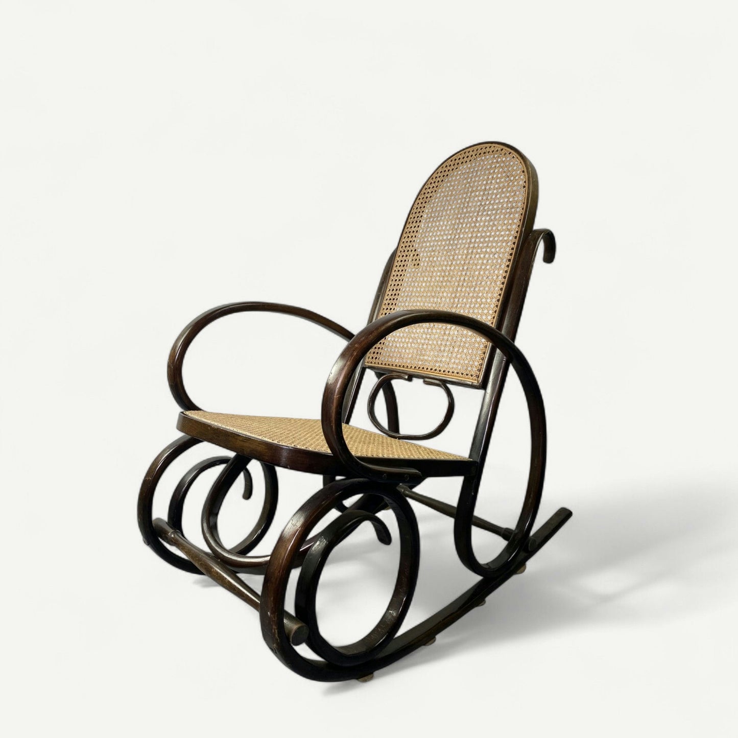 Rocking-chair Chair en bois et Cannage année 70