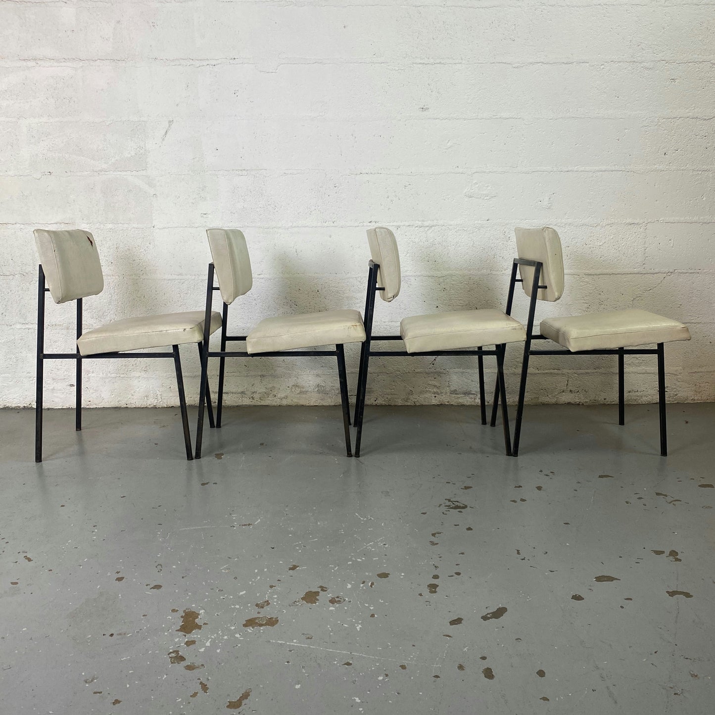 Chaises Gérard Guermonprez métal et lin édition Magnani 1950 set de 4