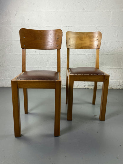 Paire de chaise en bois et cuir