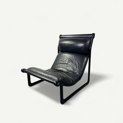Fauteuil noir en cuir Knoll