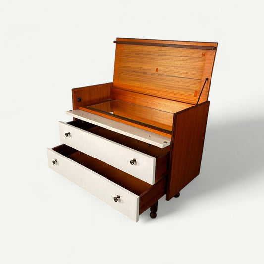 Commode en teck et formica blanc