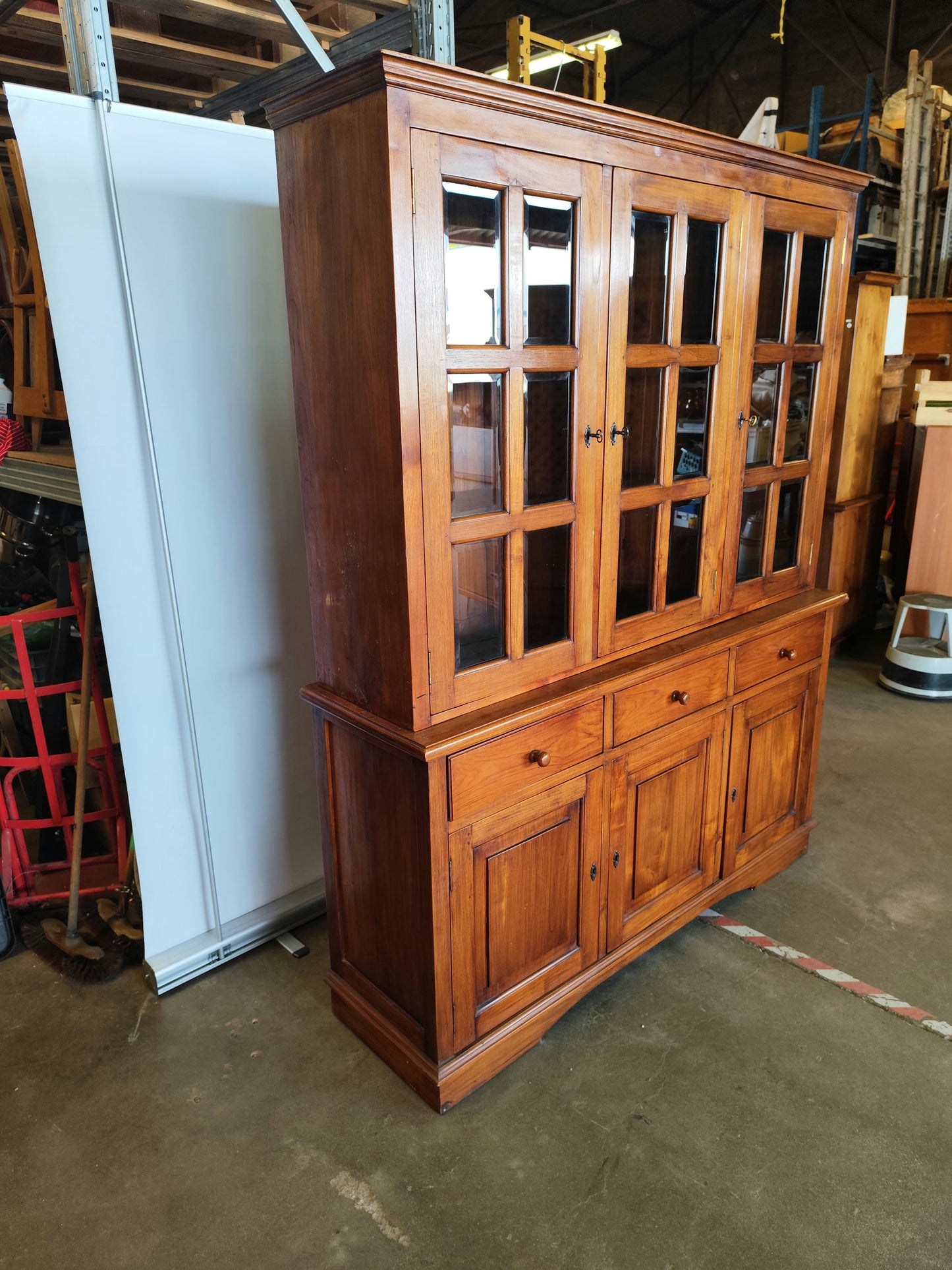 BIBLIOTHÈQUE deux corps en BOIS EXOTIQUE vitrées
