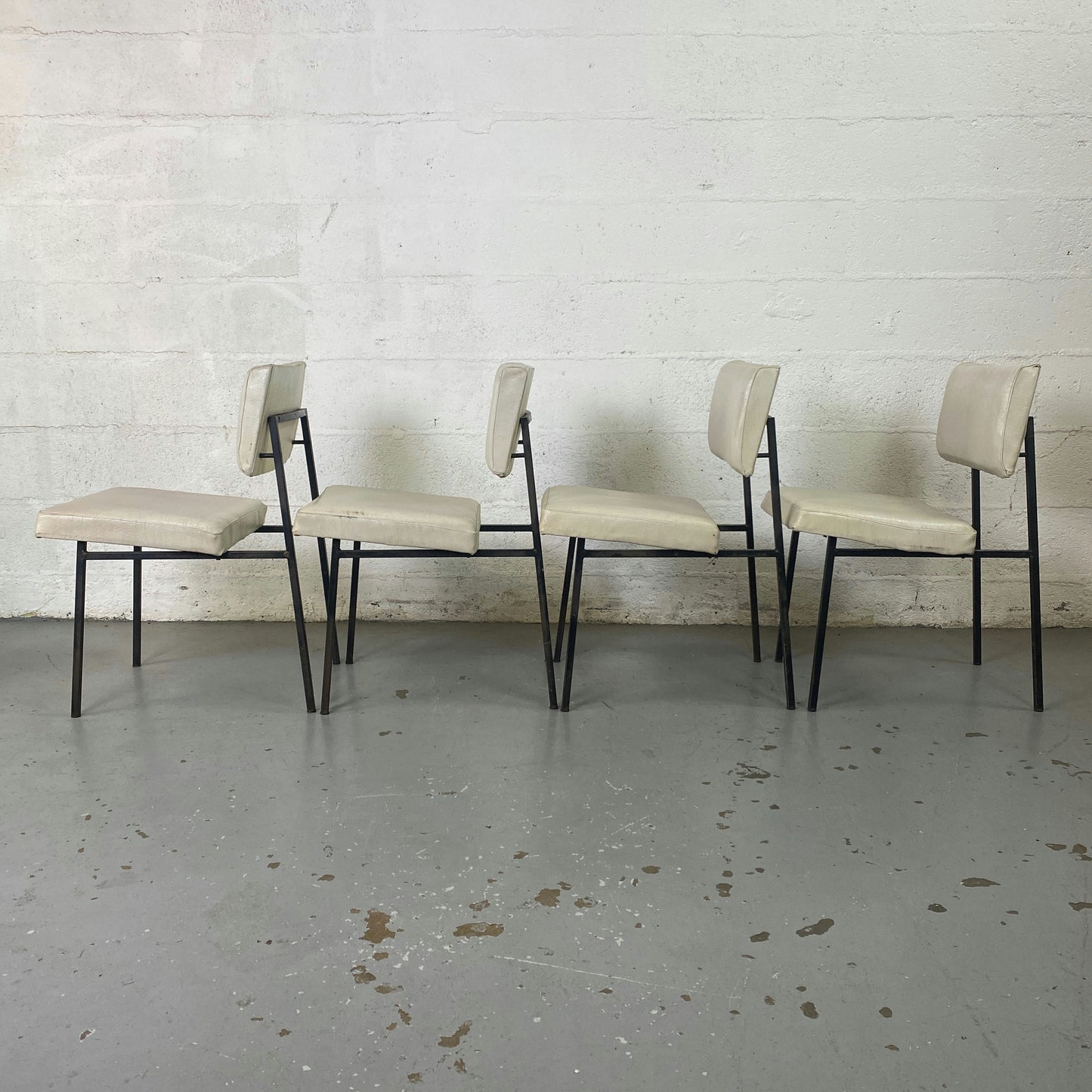 Chaises Gérard Guermonprez métal et lin édition Magnani 1950 set de 4