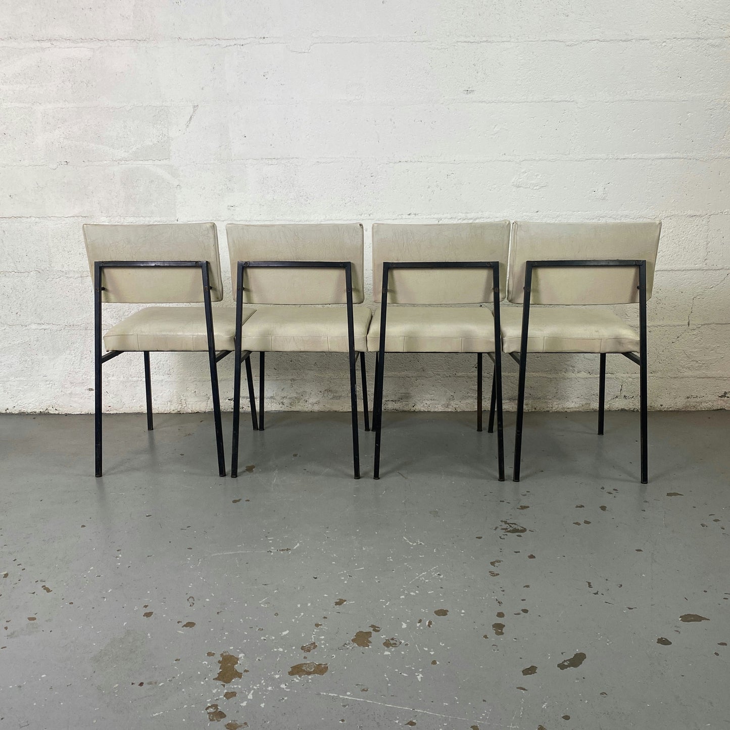 Chaises Gérard Guermonprez métal et lin édition Magnani 1950 set de 4