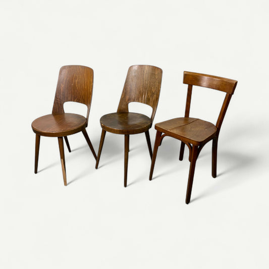 Lot de 3 chaises bistrot dépareillés et abîmés