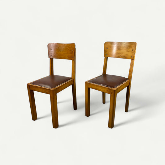 Paire de chaise en bois et cuir