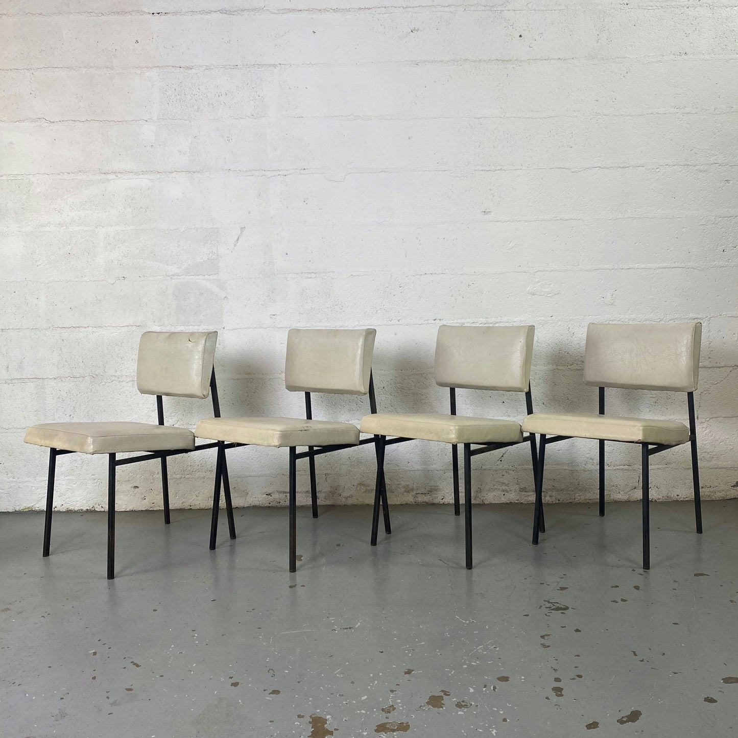Chaises Gérard Guermonprez métal et lin édition Magnani 1950 set de 4