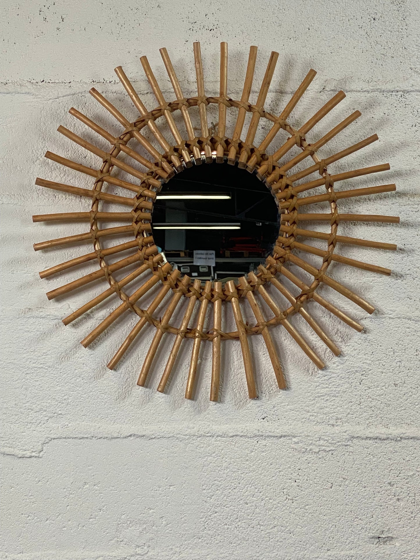 Miroir Soleil en Rotin Vintage