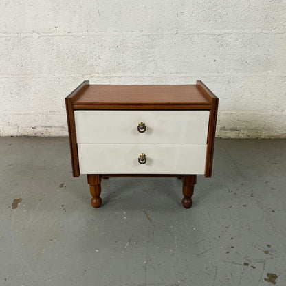 Table de chevet teck et formica blanc
