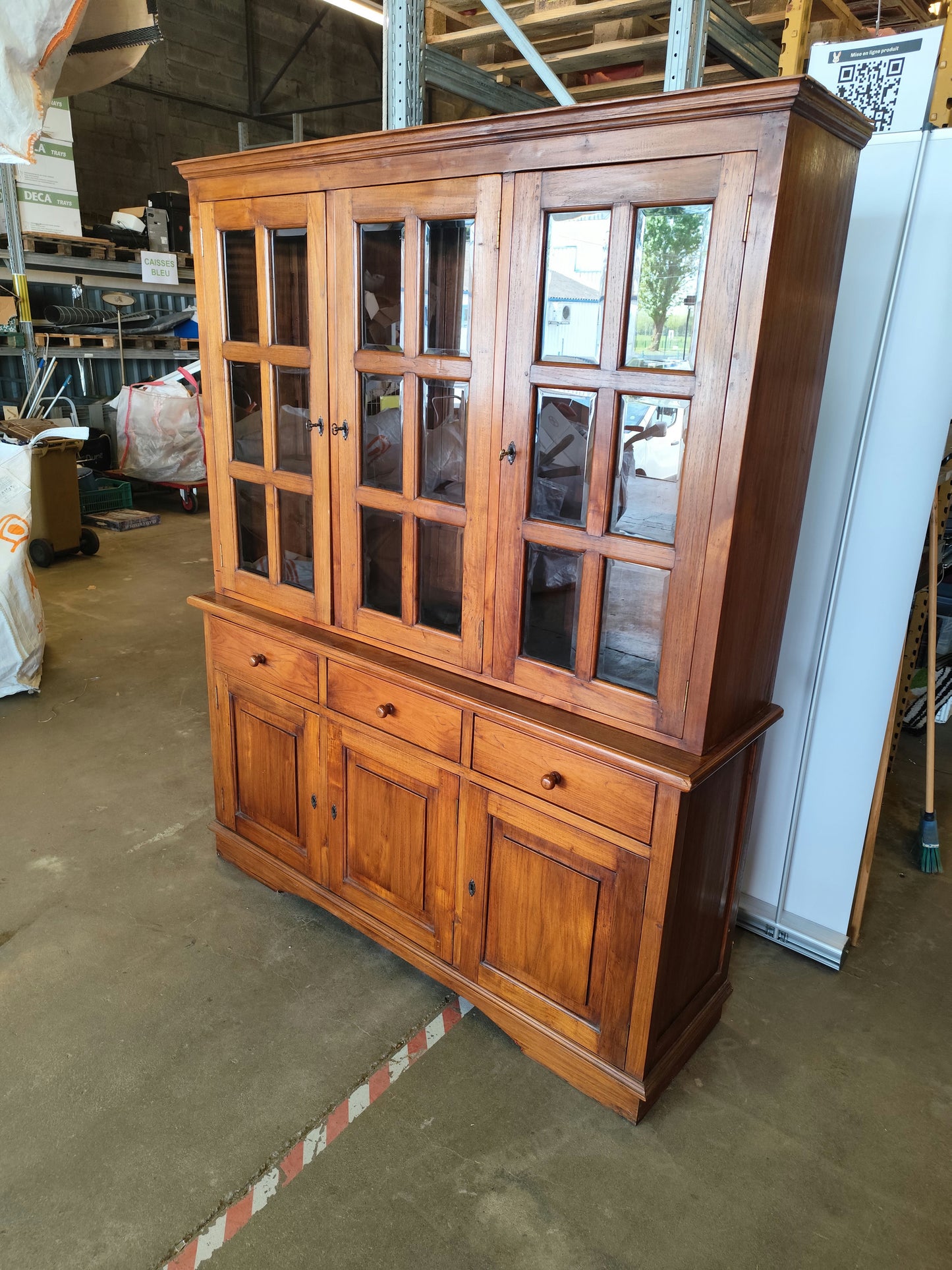 BIBLIOTHÈQUE deux corps en BOIS EXOTIQUE vitrées